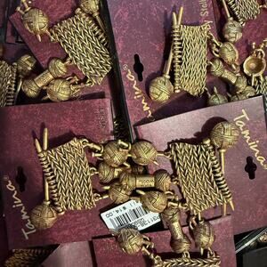 Wholesale Bulk Lot 10 Gold Tone Stylized Knitting Brooch / Pin Dangling Yarn